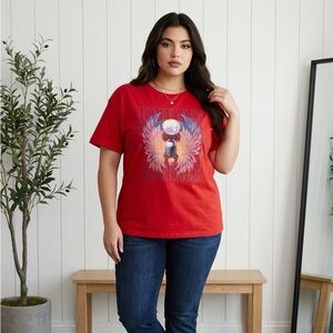 TORRID WOMENS LARGE 12 RED JOURNEY RELAXED FIT COTTON CREW TEE NWT MUSIC RELAXED